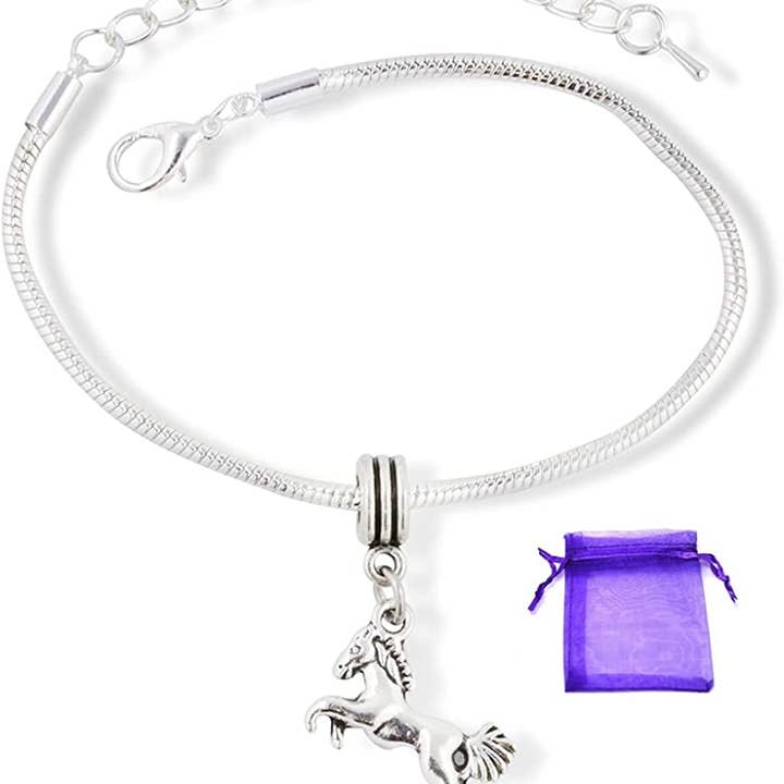Dave The Bunny – Großhandel Armband mit Charms/Anhängern – Emerald Park Schmuck Pferd auf den Hinterbeinen mit buschigen Schwanz Schlangenkette Bettelarmband