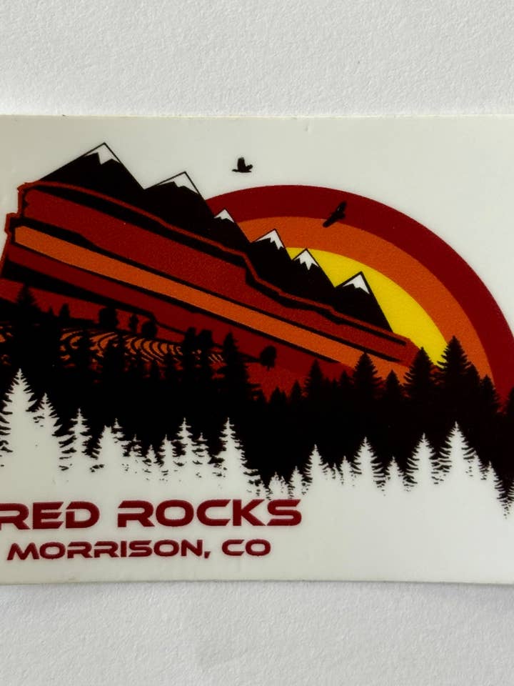 Rainbow Red Rocks Sticker for wholesale by Colorado Threads