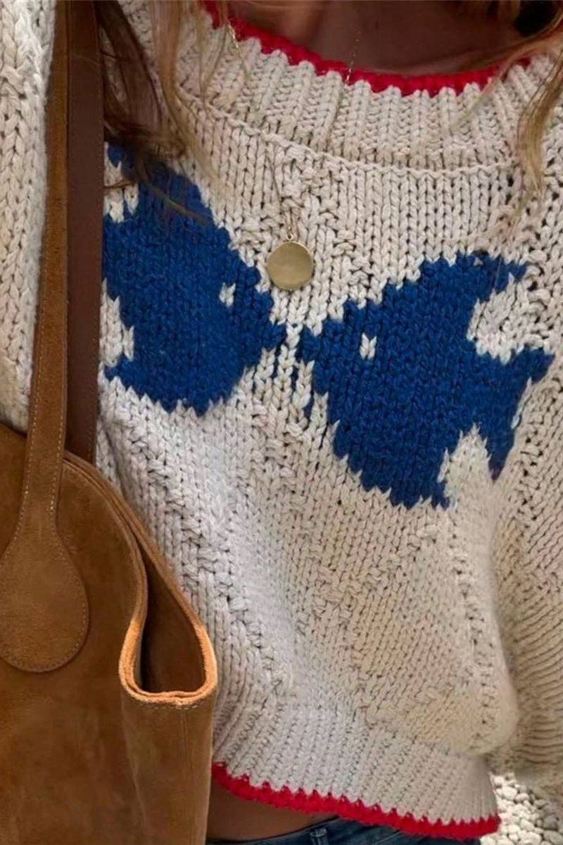 BEIGE Pull court en maille avec bordure contrastante en vente sur Faire2