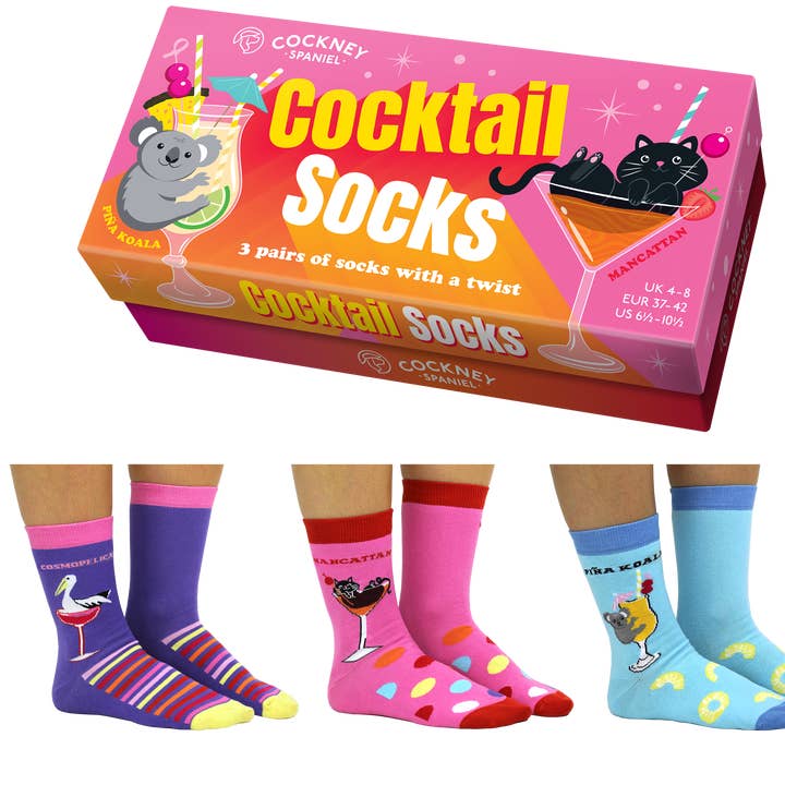 COCKTAIL SOCKS - 3 Matching Pairs of Socks |Cockney Spaniel for wholesale by Sock Academy