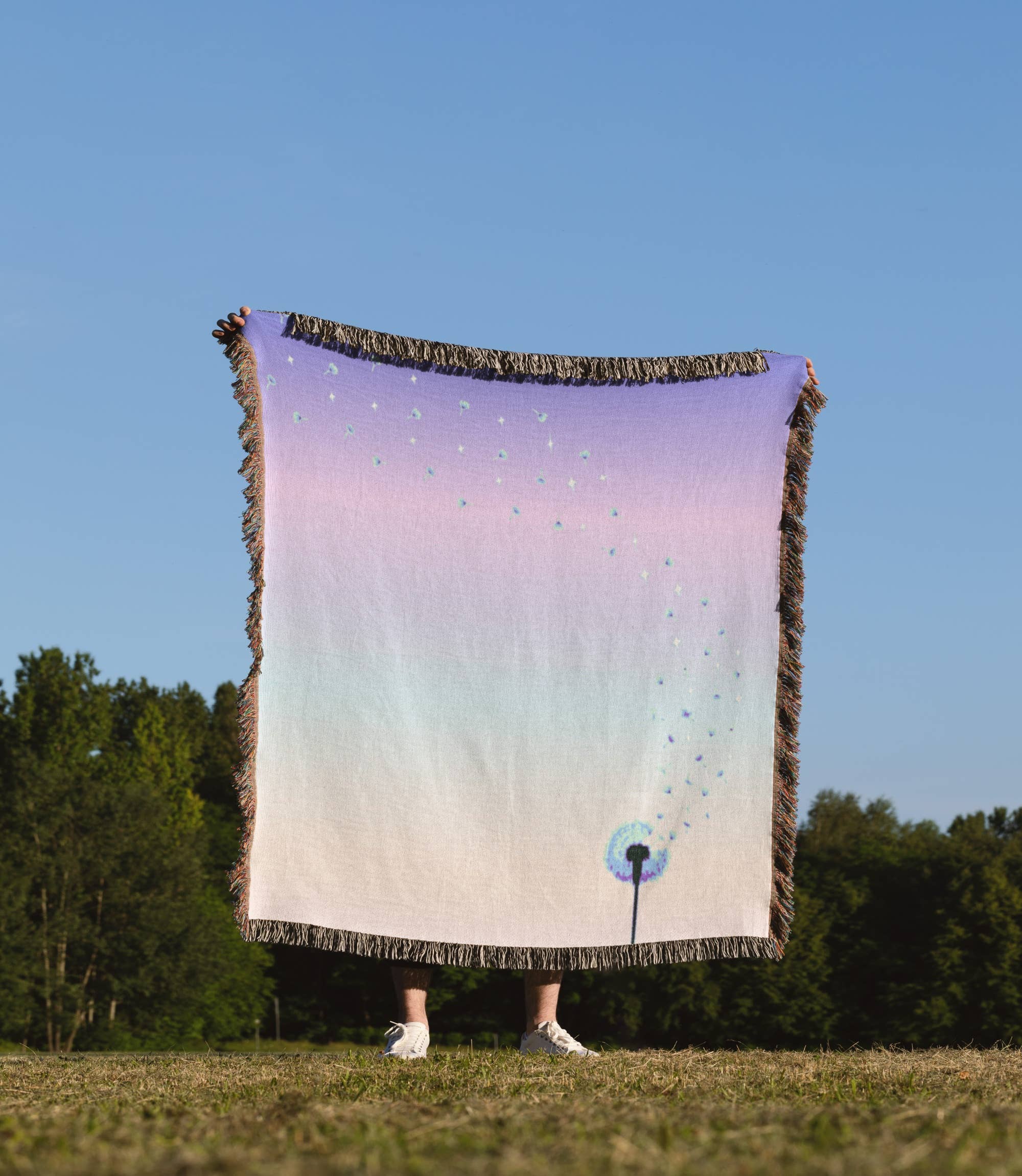 3dRose - Wholesale Throw blanket - 3dRose, Girly Dandelion Seed Head Flower with flying seeds in lilac purple sunrise, Blanket1