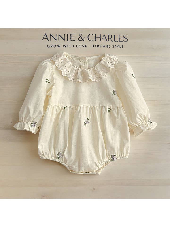 Annie & Charles - Wholesale Dress - Baby - Annie&Charles® Baby Bloomer/dress with collar SPRING FLOWERS