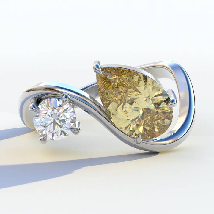 Anillo de compromiso con diamantes de laboratorio en corte pera y redondo amarillo de 2.8 quilates - Toi Et Moi para venta al por mayor de Mohana Jewels - Luxury