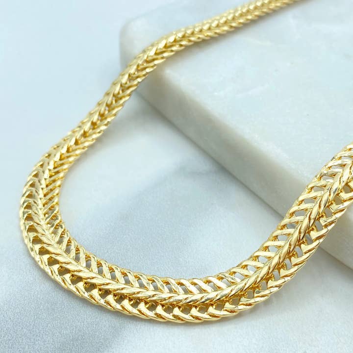 Luxus Accessories - Wholesale Jewelry Set - 18k Gold Filled Herringbone Chain Jewelry Set, Necklace Bracelet and Earrings, Flat Polished Gold Design4