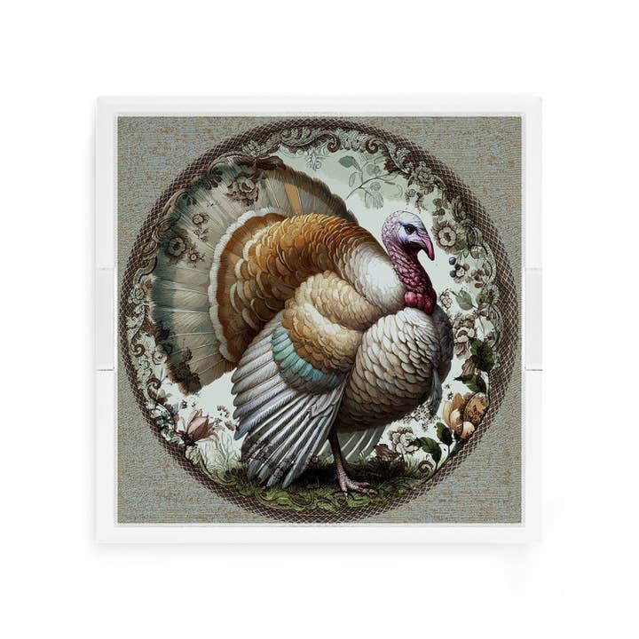 Vassoio Decorativo Quadrato in Acrilico con Tacchino del Bosco per la vendita all'ingrosso da parte di Nicolette Mayer Collection