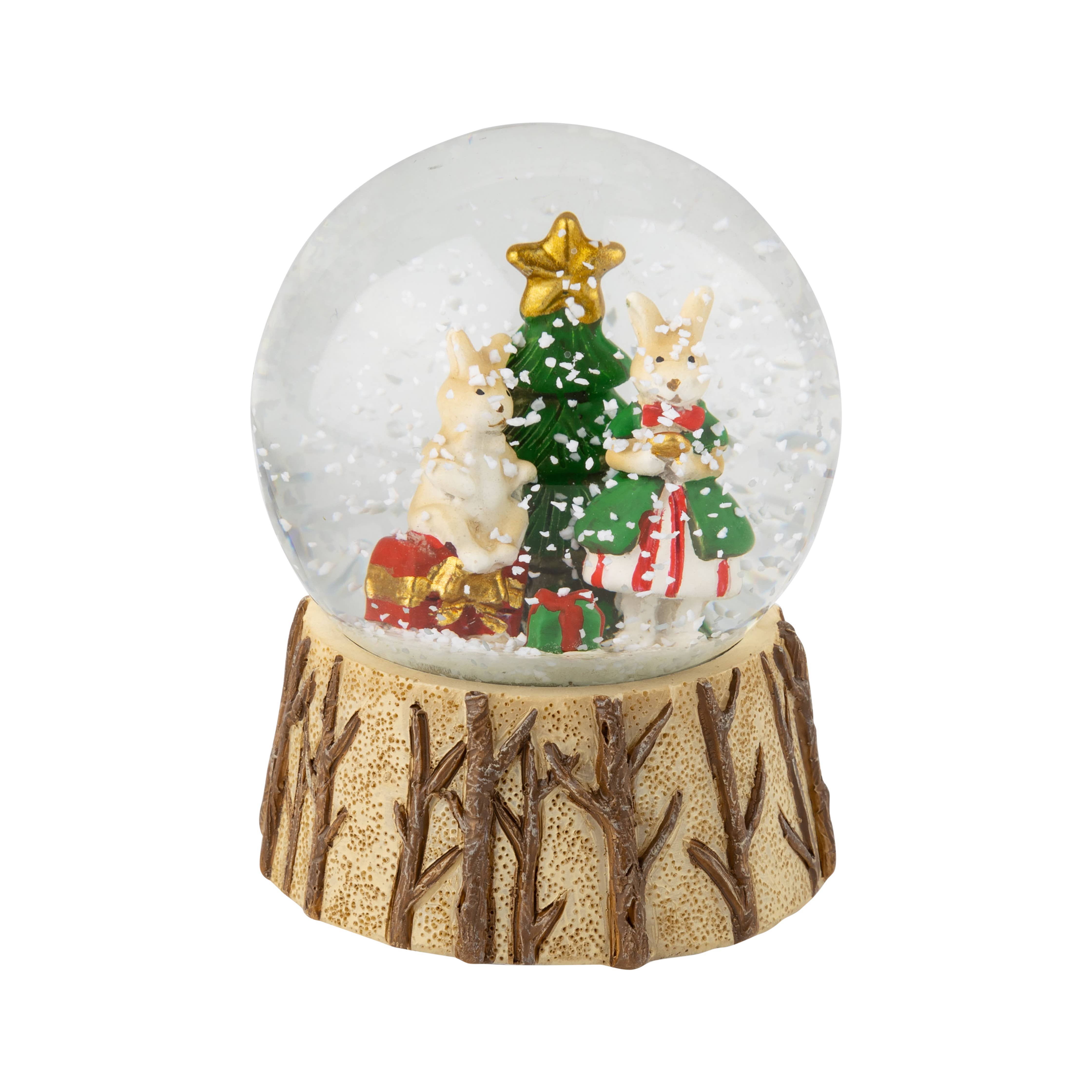 Silver Tree Home & Holiday - Wholesale Snow Globe - A73441: Rsn snwglobe,rabbit,Xmas tree,forest base,60mm/3.3in