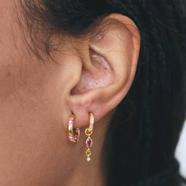 fyb jewelry - Wholesale Huggie Earrings - FUCHSIA DELIA HUGGIES GOLD1