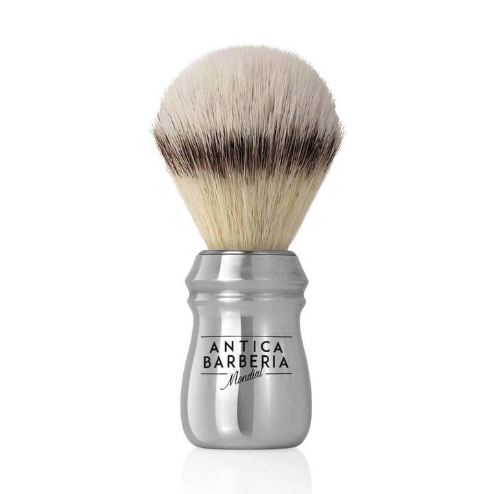 Professional Lathering Brush: Silver Anodized Aluminum with Synthetic Silvertip for wholesale by Antica Barberia Mondial