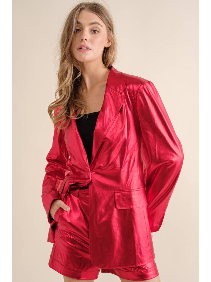 Blue B - Wholesale Top & Short Set (NOT Loungewear) - Women's - 22581SET - Sleek Metallic Single Blazer with Matching Shorts17