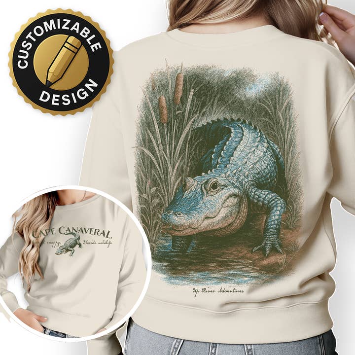 Crewneck Bayou Gator – Sweatshirt Vintage Imprimé à l'Écran pour la vente par Textile Graphix