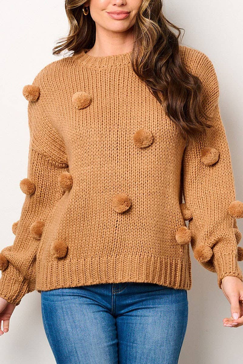 ROUSSEAU - Wholesale Knit Sweater - Women's - POM POM'S DETAILED PULLOVER SWEATER2