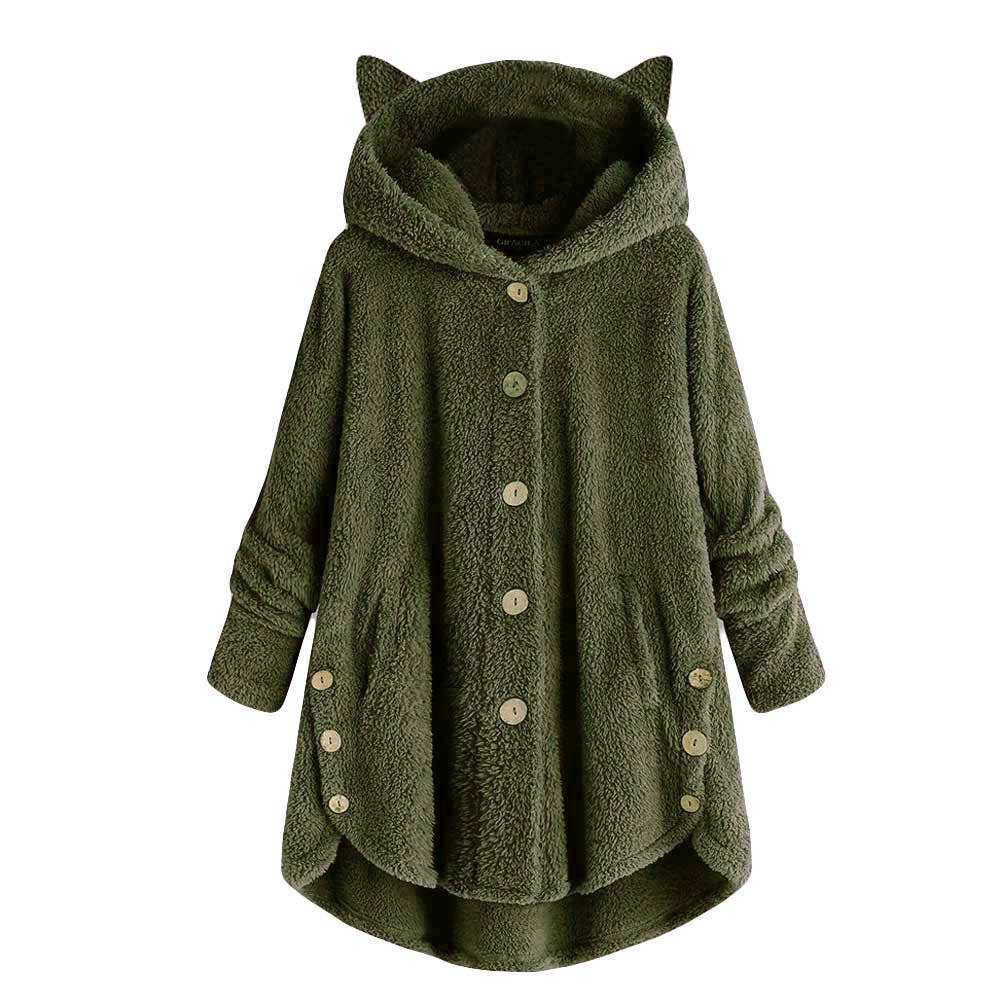 Lily Clothing - Wholesale Coat - Women's - BUTTON-UP HOODED CAT EARS PLUSH SOLID COAT10