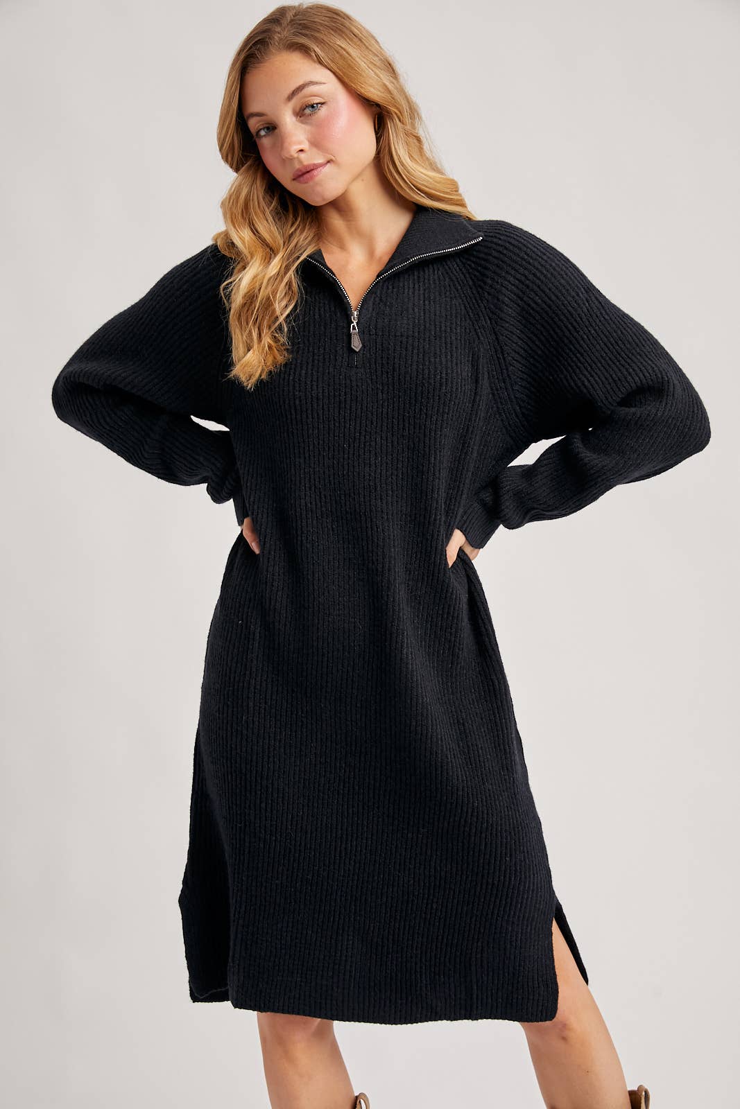 Bluivy - Wholesale Dress - Women's - QUARTER ZIP SWEATER DRESS23