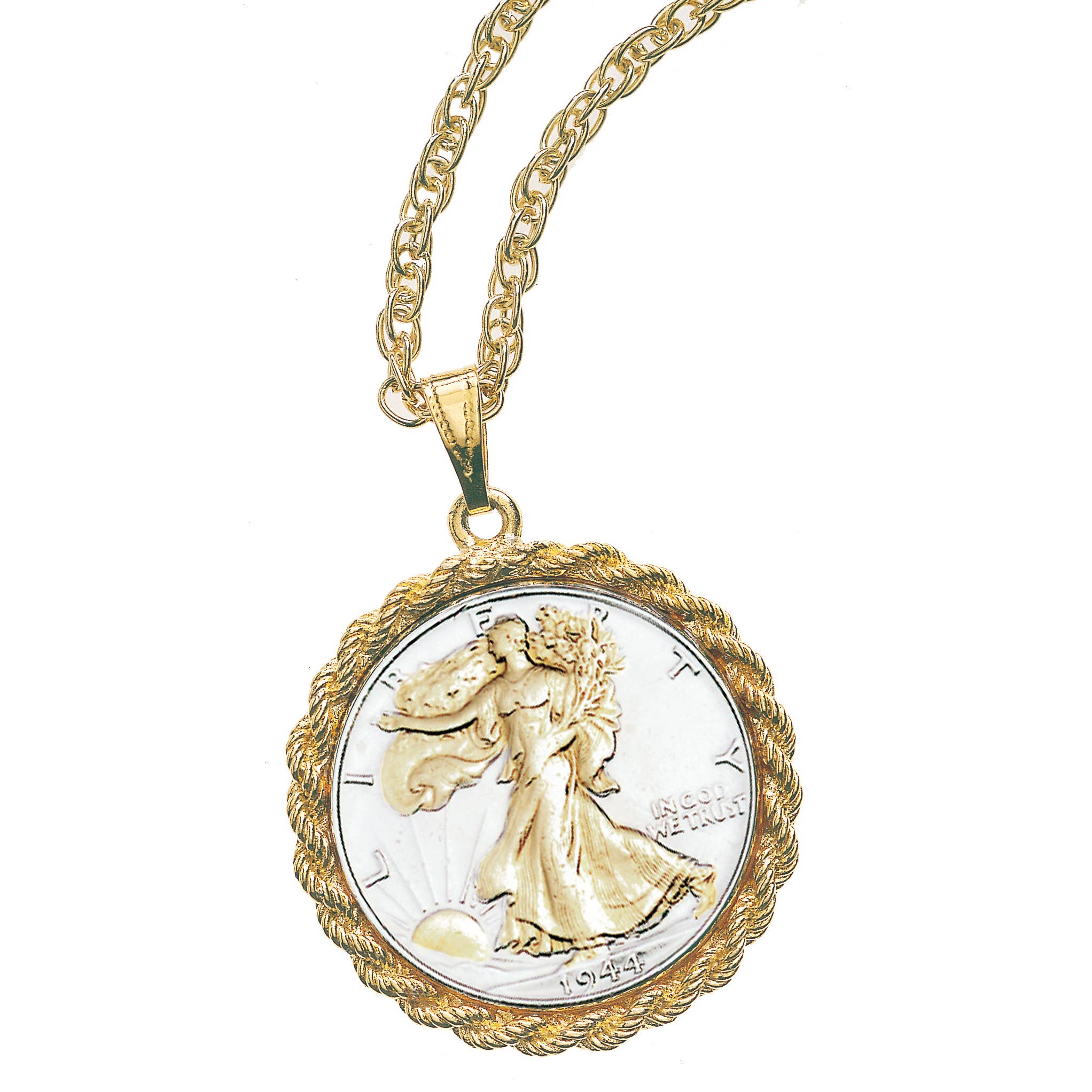 American Coin Treasures - Wholesale Pendant/Charm Necklace - Selectively Gold-Layer Walking Liberty Half Dollar Pendant0