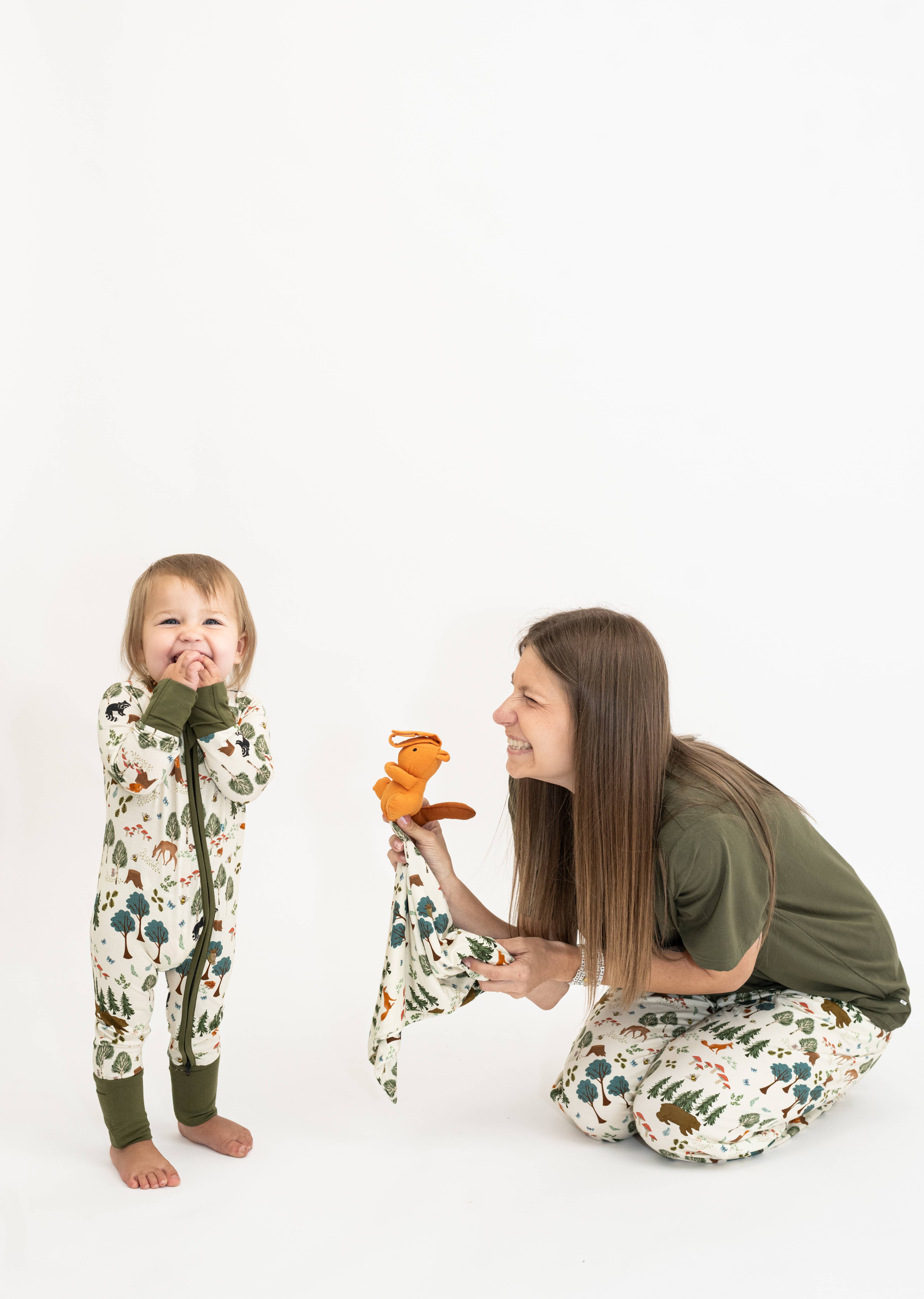 Green Multi In the Woods Bamboo Convertible Baby Pajamas for wholesale on Faire3