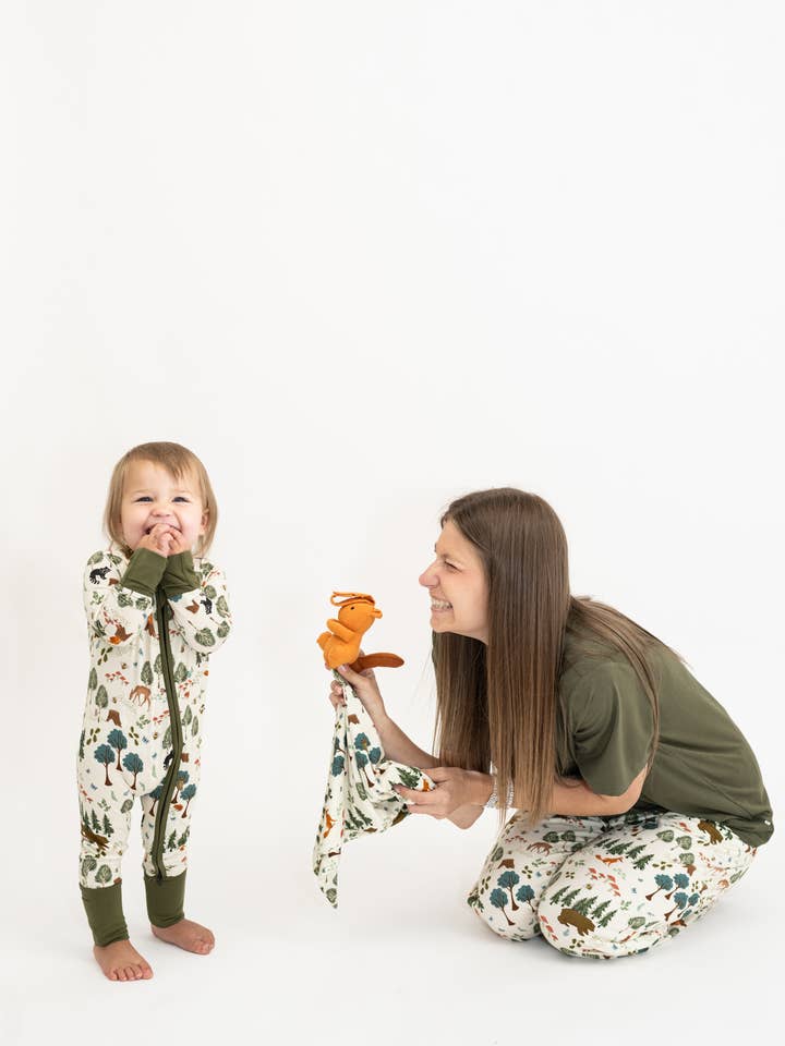 Green Multi In the Woods Bamboo Convertible Baby Pajamas for wholesale on Faire3