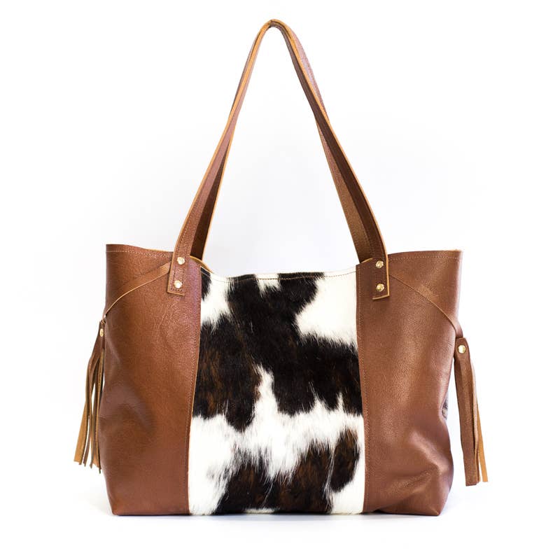 Made in USA Riley Backpack Brown+White Cowhide Fur and Brown Leather Luxury Backpack 