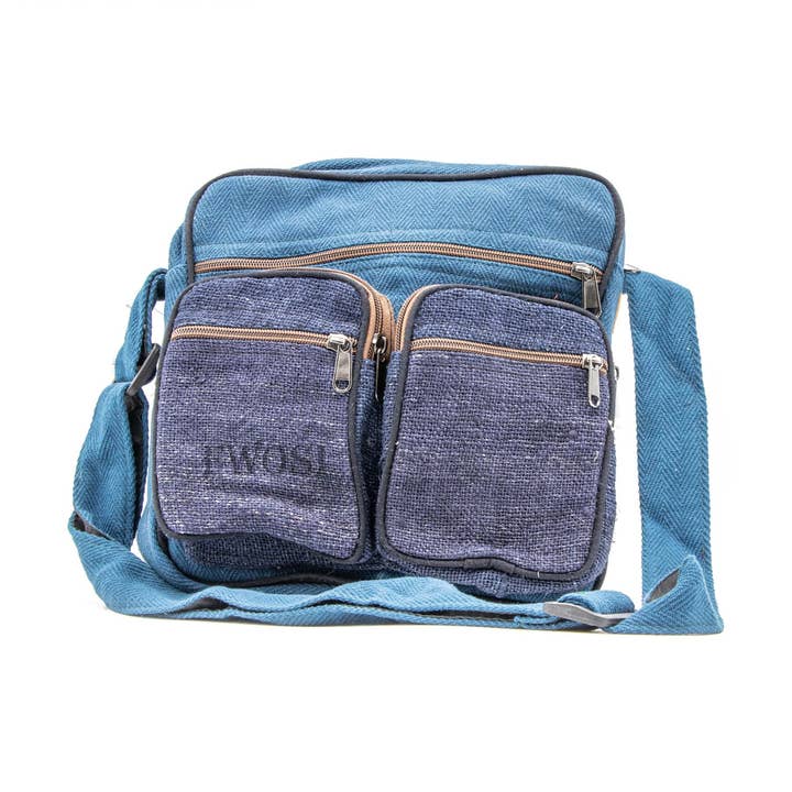 saco de ombro cruzado de cânhamo azul do Himalaia feito à mão por atacado de Fwosi