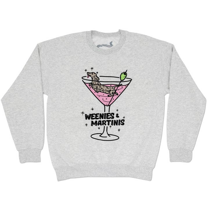 weenies & martinis | unisex crew sweatshirt | heather grey for wholesale by bean goods