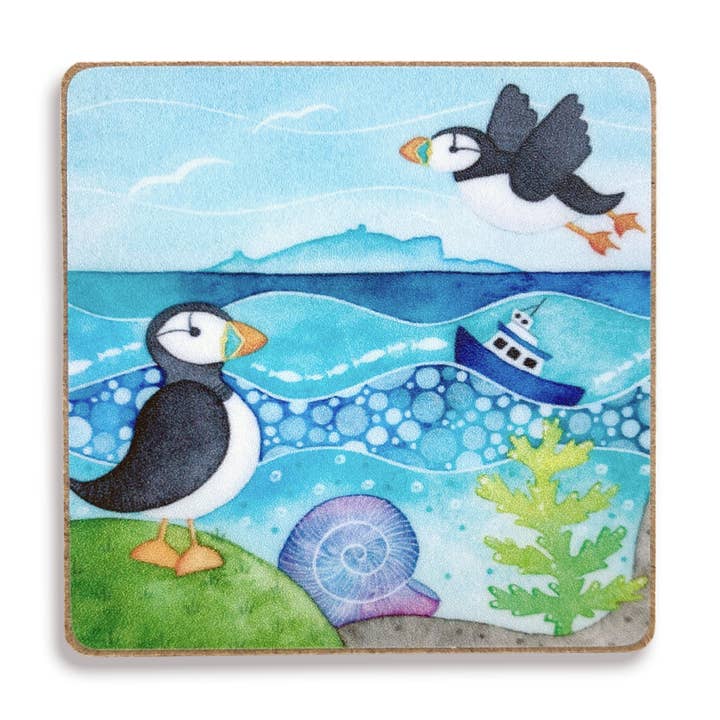 Puffin Fridge Magnet - Wood - Seaside and Coastal Gifts for wholesale by East Neuk Beach Crafts