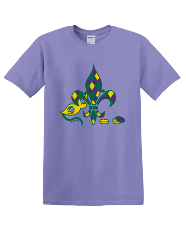 Violet Mardi Gras Mask Short Sleeve Tee for wholesale on Faire1