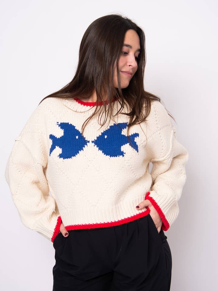 PISCES KISSING FISH CREWNECK- 57S383S por atacado de RD Style