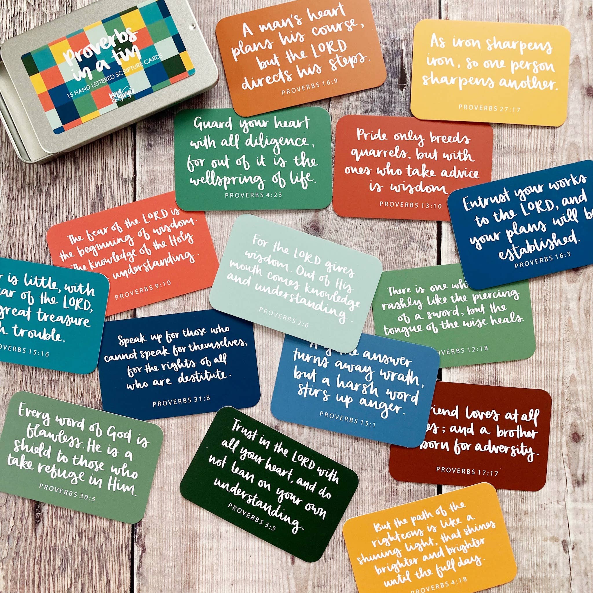 Hope and Ginger – wholesale Religious card – Proverbs in a Tin - 15 Hand-lettered Scripture Cards1