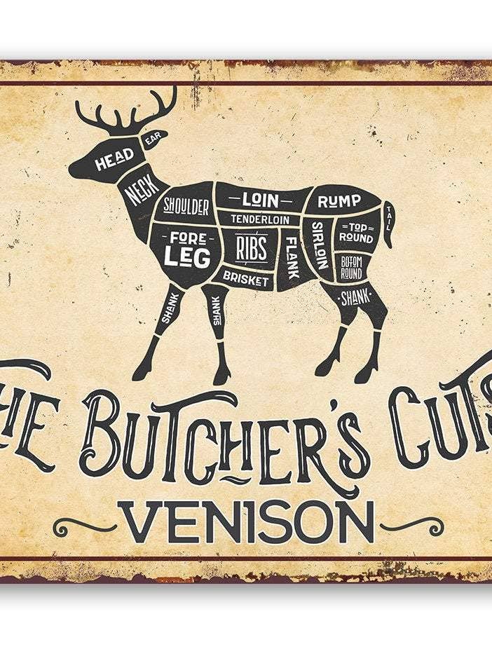 Rustic Metal Sign | The Butcher's Cut VENISON for wholesale by Lone Star Art Metal Signs