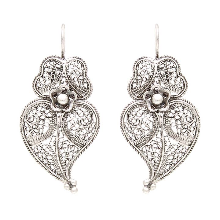 Boucles d'Oreilles Coeur de Viana 3,5cm en Argent pour la vente par PORTUGAL JEWELS