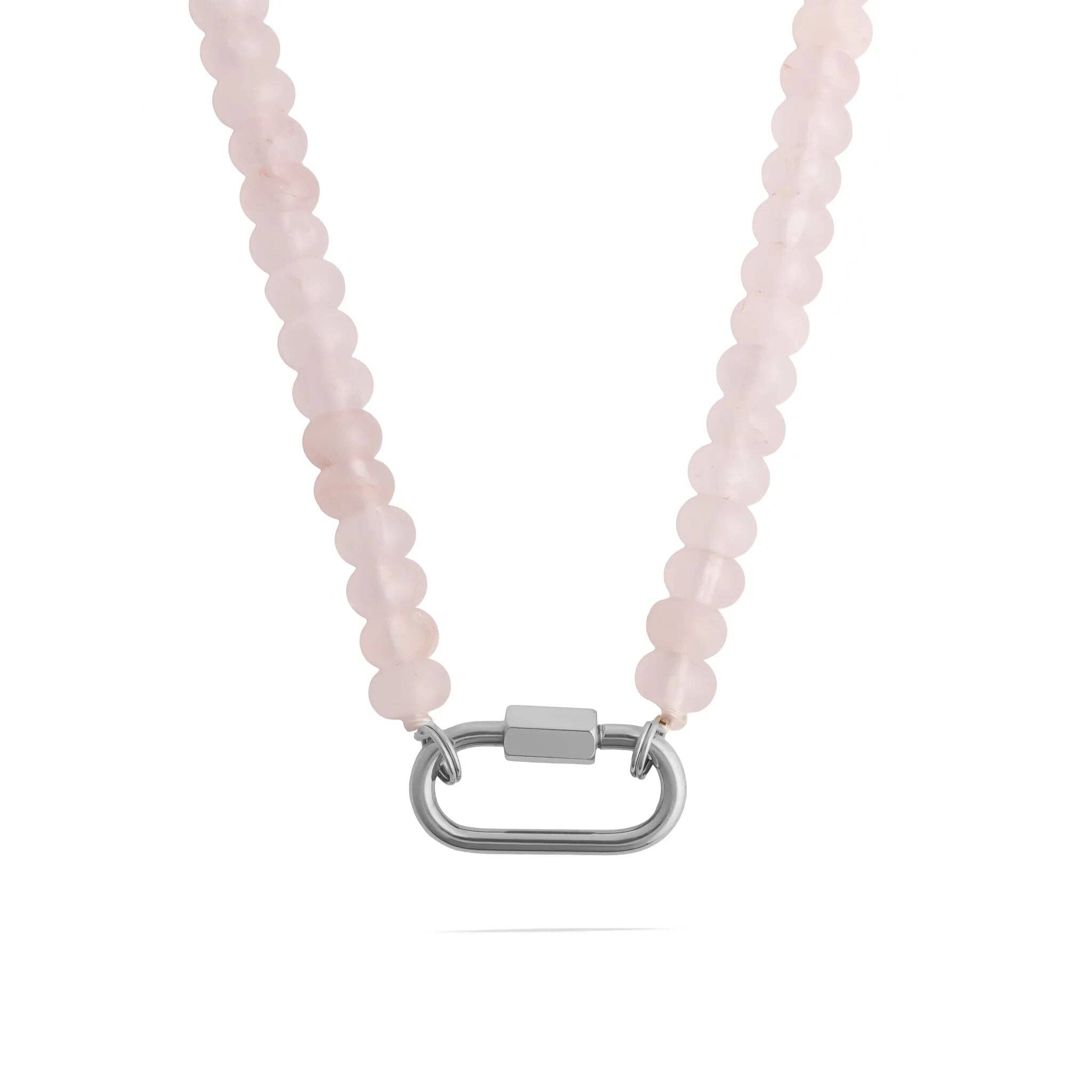 WJW - Wholesale Beaded/Pearl Necklace - Stainless Steel Pink Chunky Glass Bead Carabiner Necklace0