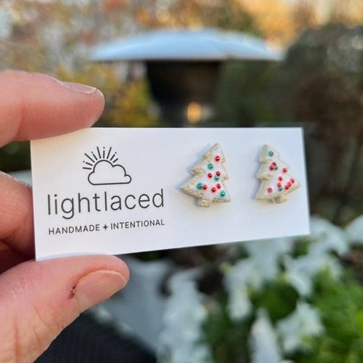 Lightlaced – wholesale Stud/post earrings – Frosted Christmas Tree Sugar Cookie Studs | Clay Earrings
