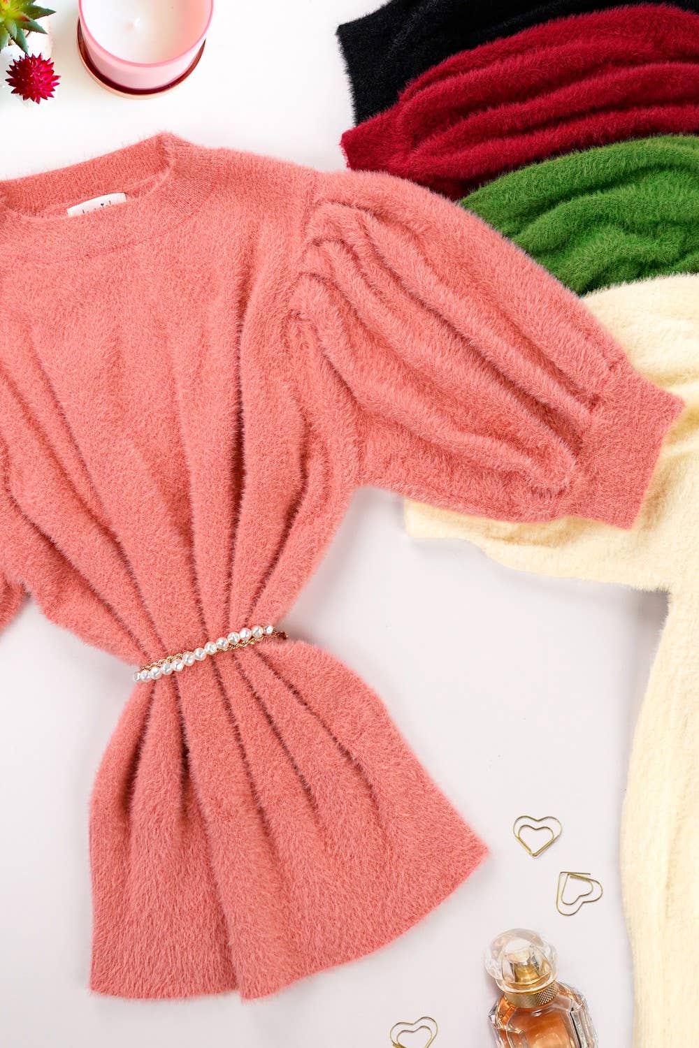 La Miel - Wholesale Blouse - Women's - JCS3554-Soft Mohair Puff Short Sleeve Knit Top19