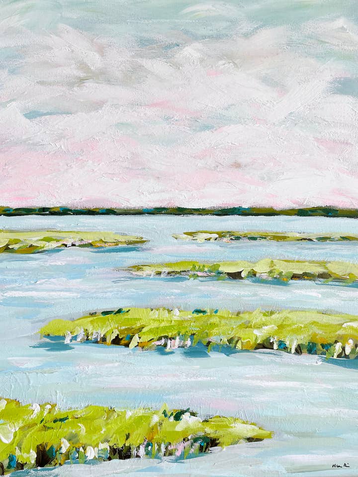 Stampa astratta Marprint su carta, «Early Morning Marsh» per la vendita all'ingrosso da parte di Maren Devine Art