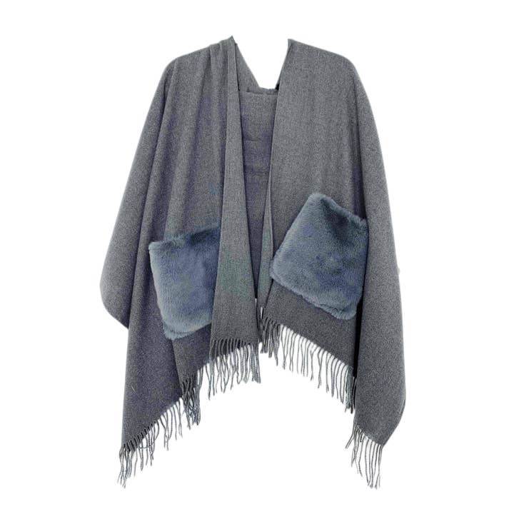 JC Sunny Fashion - Wholesale Scarf - Women's - JC03250101 Cashmere Blend Fur Pocket Scarf/Shawl9