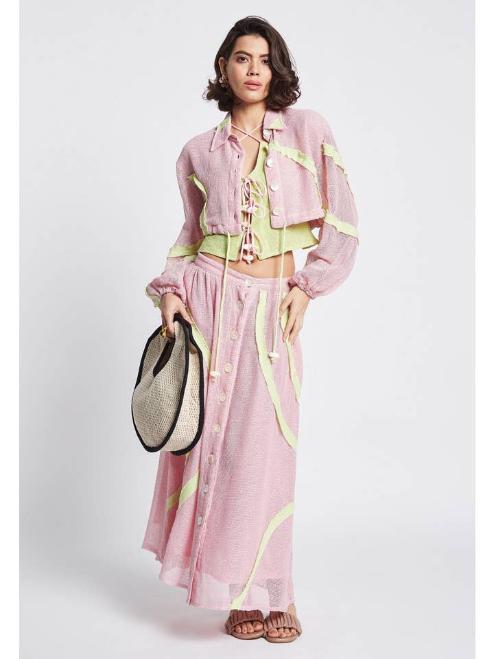 Be Sunset - Wholesale Button Down Shirt - Women's - Ripple Pink Top1