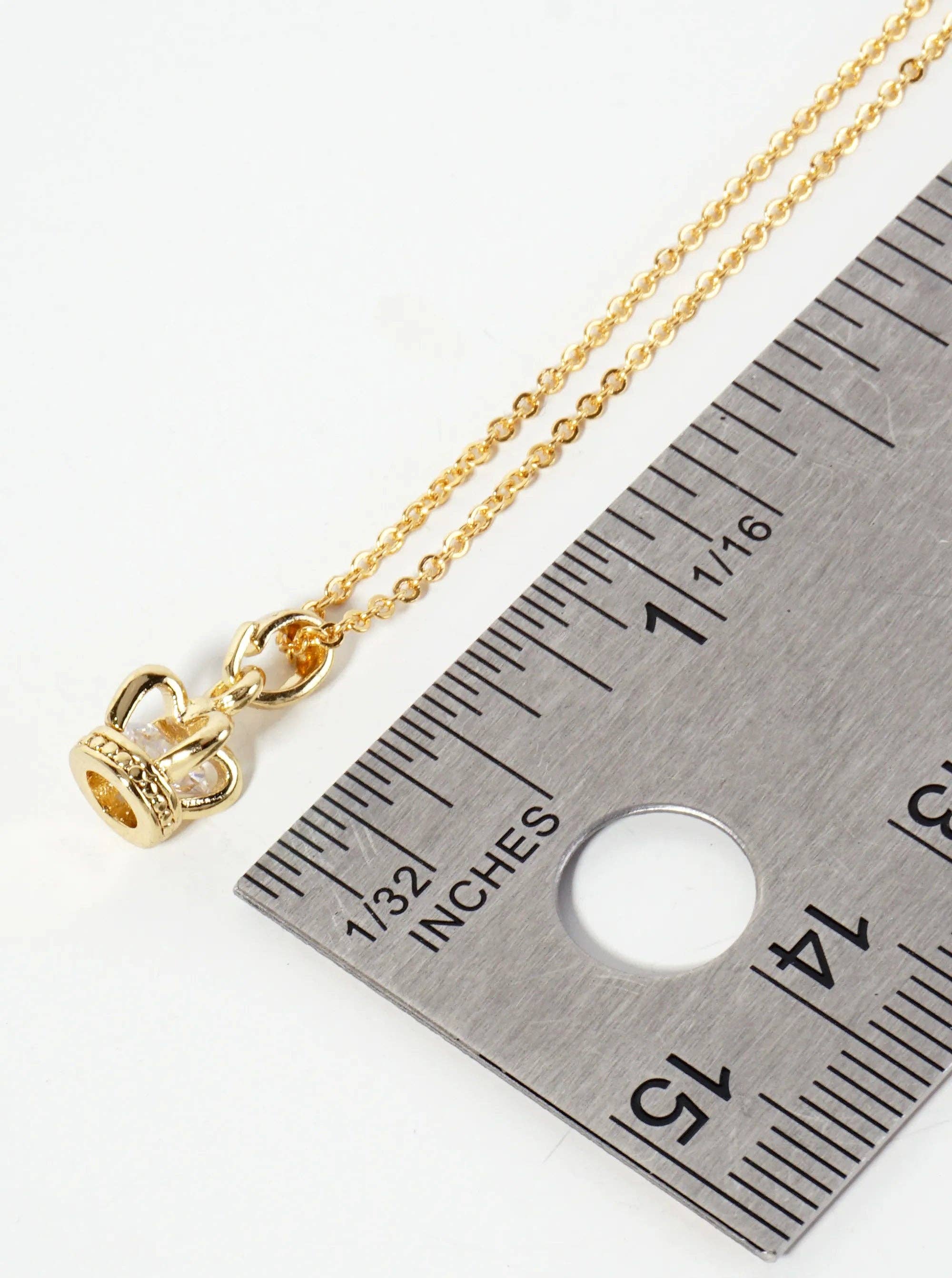 Wild Honey - Wholesale Pendant/Charm Necklace - 18K-Gold-Dipped Cubic-Zirconia Crown Pendant Necklace3