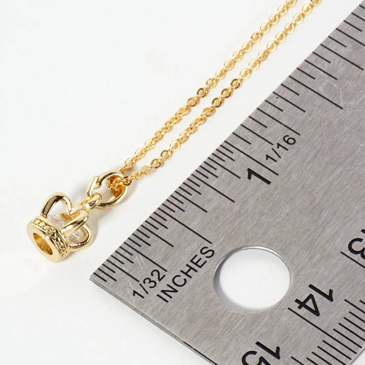 Wild Honey - Wholesale Pendant/Charm Necklace - 18K-Gold-Dipped Cubic-Zirconia Crown Pendant Necklace3