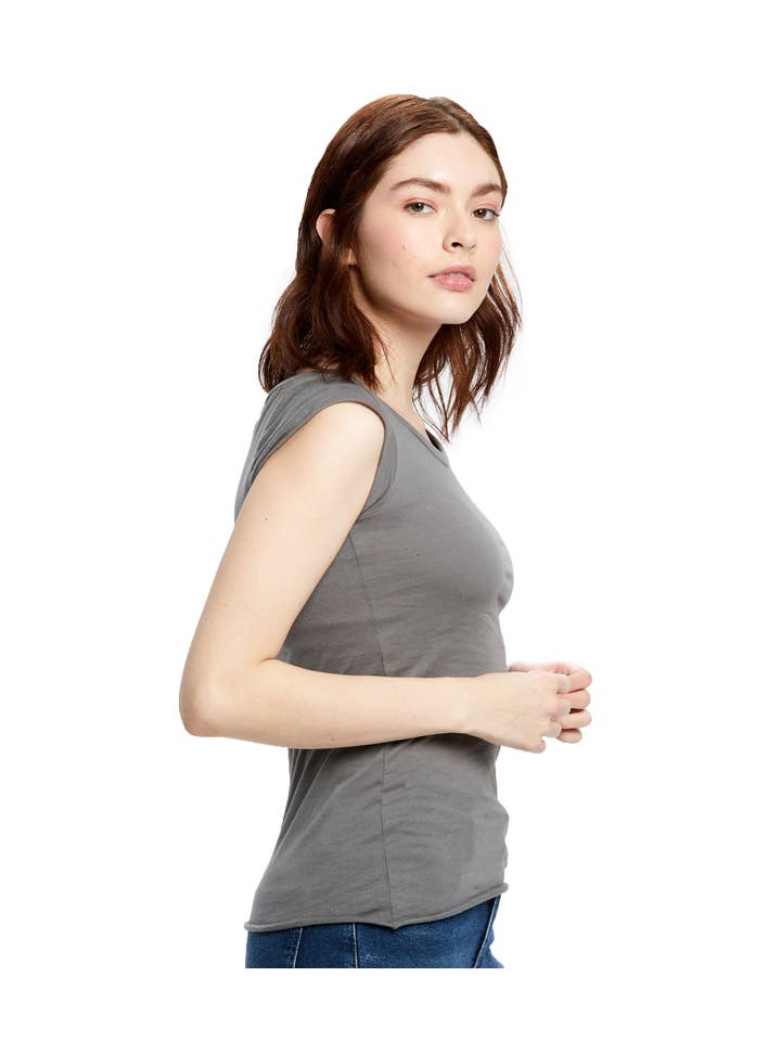 US Blanks - Wholesale T-Shirt - Women's - Women's Cap Sleeve Raw Edge Open Neck