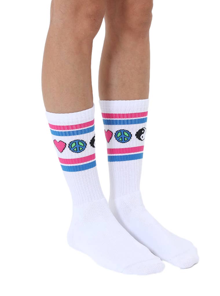 Living Royal - Wholesale Socks - Unisex - Classic Crew Socks w/ Ribbed Tubing - Iconic Symbols - White2