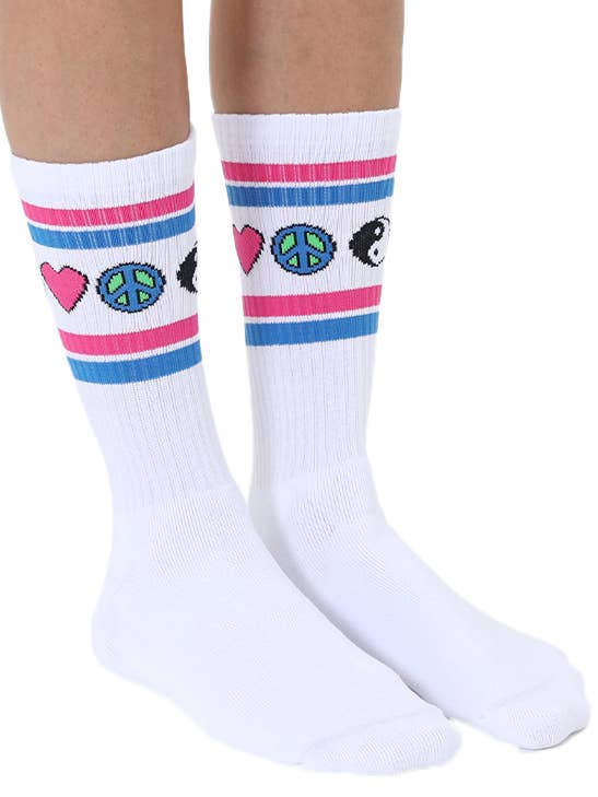 Living Royal - Wholesale Socks - Unisex - Classic Crew Socks w/ Ribbed Tubing - Iconic Symbols - White2