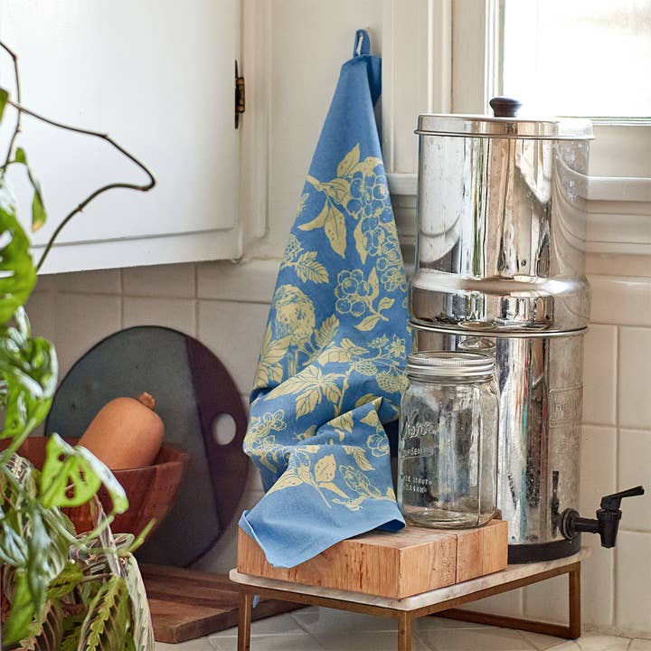 Mustard Beetle - Wholesale Tea Towel - Hand Dyed + Screenprinted Organic Cotton Tea Towel: Berries