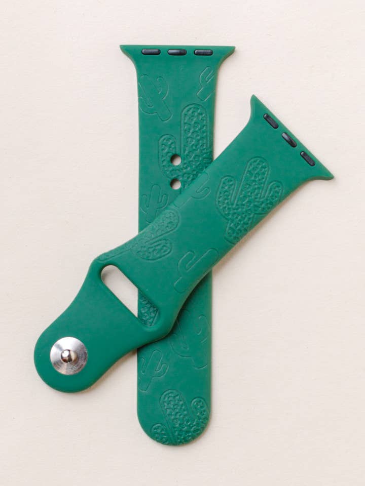 Graveret silikone Apple urbånd Leopard Cactus Design for engroshandel hos Fox and Fiddle Designs