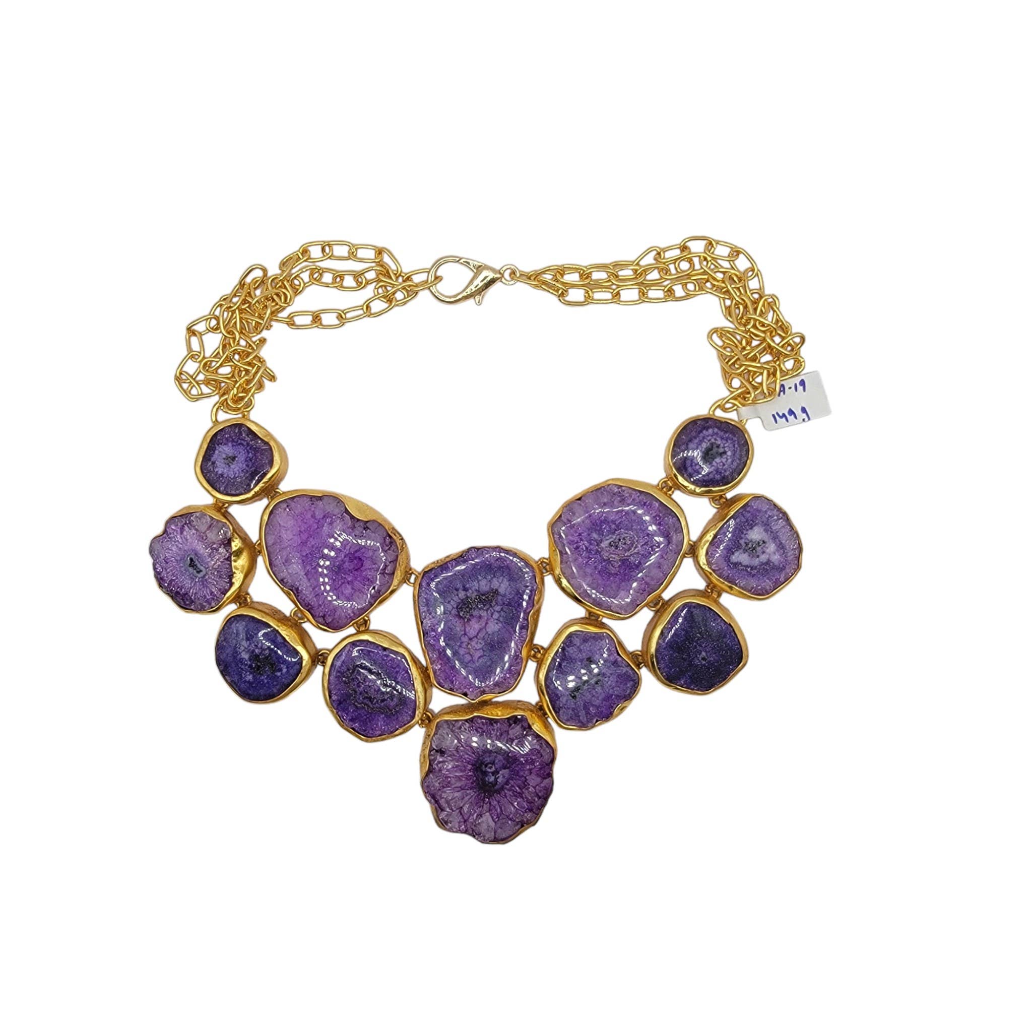 ZEYZEY – wholesale Hänge-/berlockhalsband – Handgjort guldförsett halsband med statement av lila druzy agat1