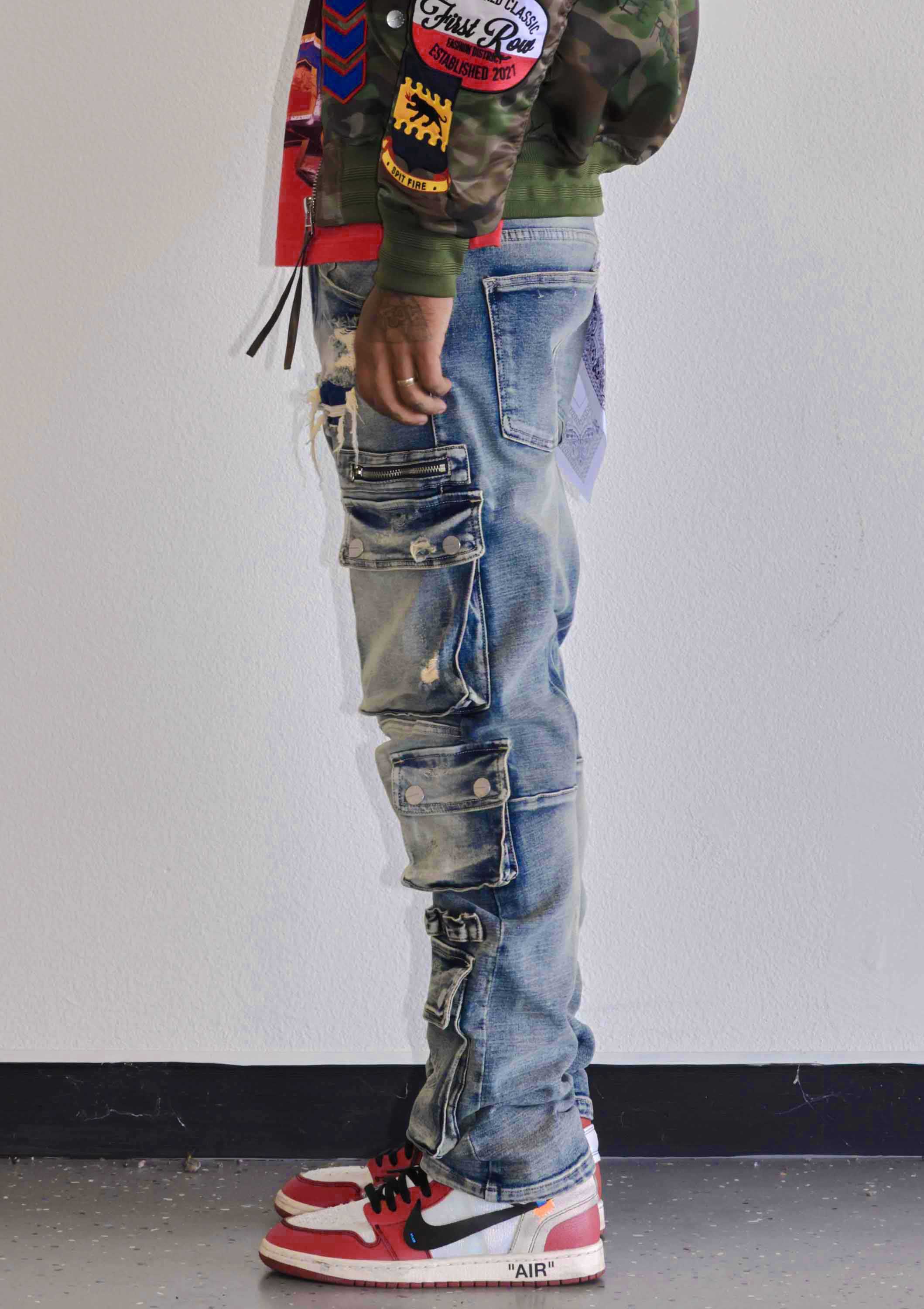 First Row - Vente Jean – homme - Pantalon cargo utilitaire en denim coupe droite4