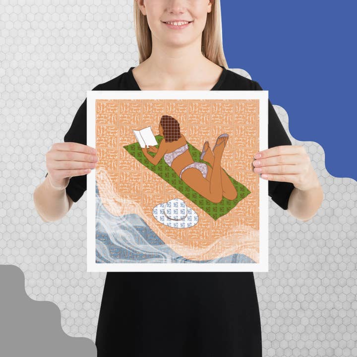 Peace of Mind Art prints Collection 2/3 - Reading at the Beach Poster - No frame for wholesale by Scene studio