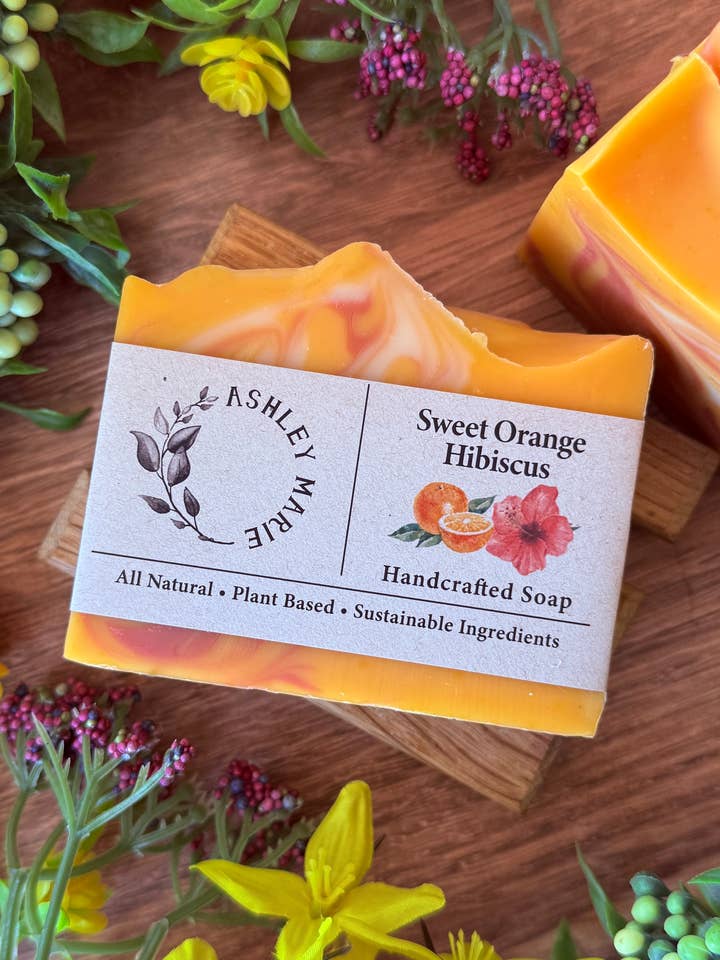 Sweet Orange Hibiscus Bar Soap | Uplifting Handmade Artisan for wholesale by Ashley Marie Soap