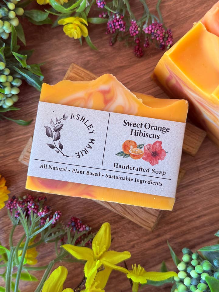Sweet Orange Hibiscus Bar Soap | Uplifting Handmade Artisan for wholesale by Ashley Marie Soap