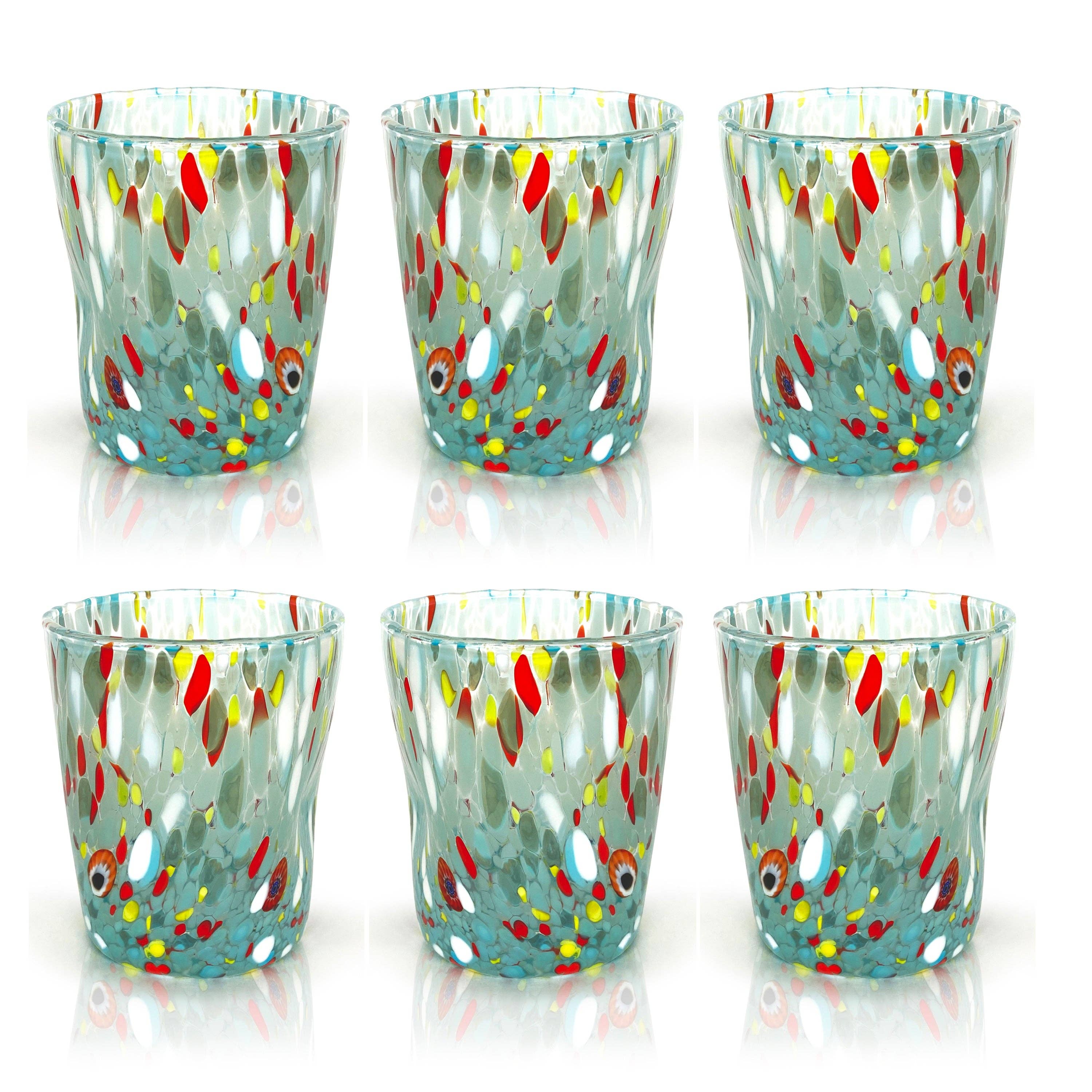Mazzega Art & Design - Vente Verre/tasse - Verres Gobelets Colombina 350 ml en verre soufflé à la main avec murrine Murano - Les couleurs de Murano3
