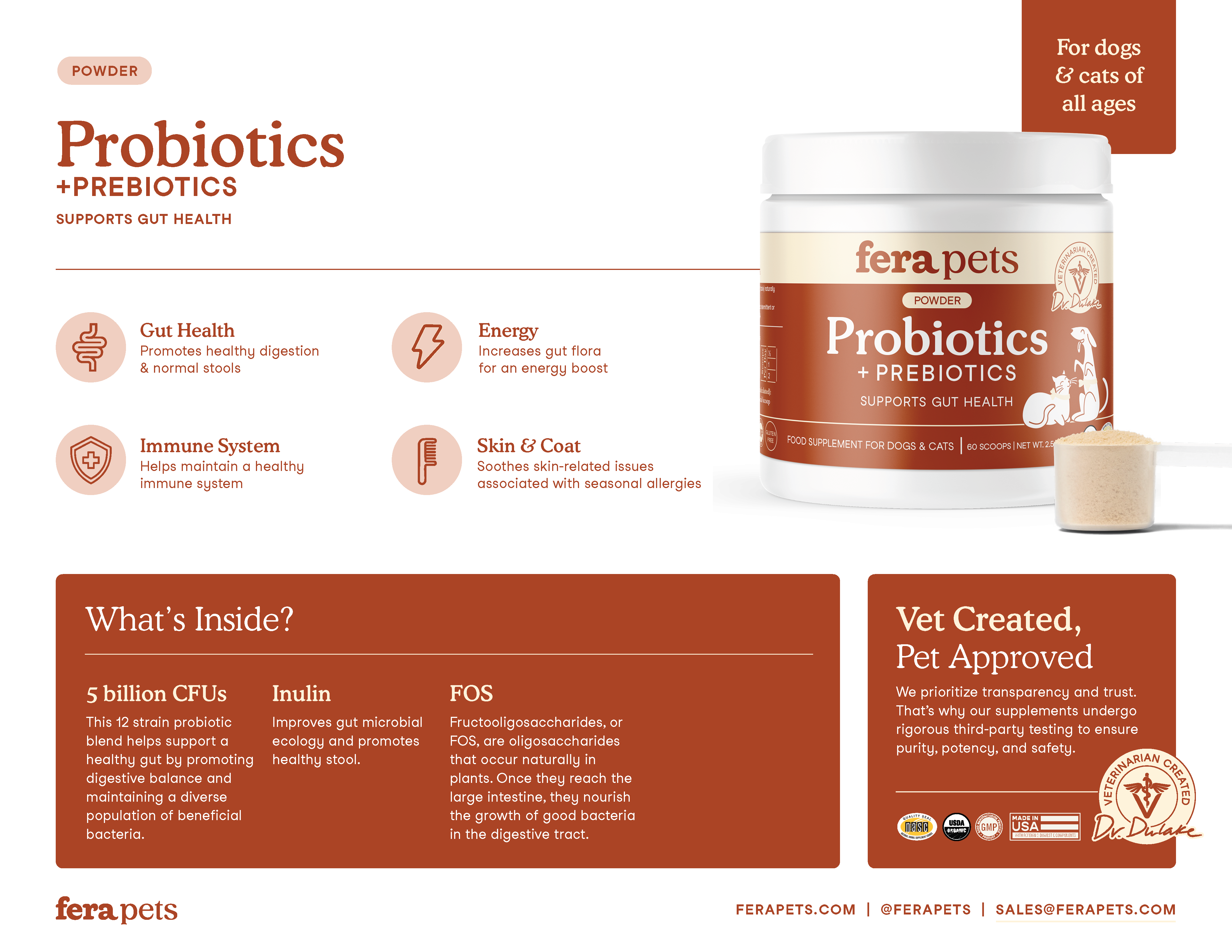 Fera Pets - Wholesale Pet Supplement - Cat/Dog - USDA Organic Probiotics with Prebiotics for Dogs and Cats3