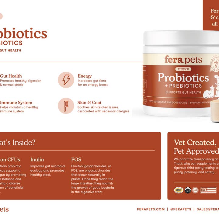 Fera Pets - Wholesale Pet Supplement - Cat/Dog - USDA Organic Probiotics with Prebiotics for Dogs and Cats3